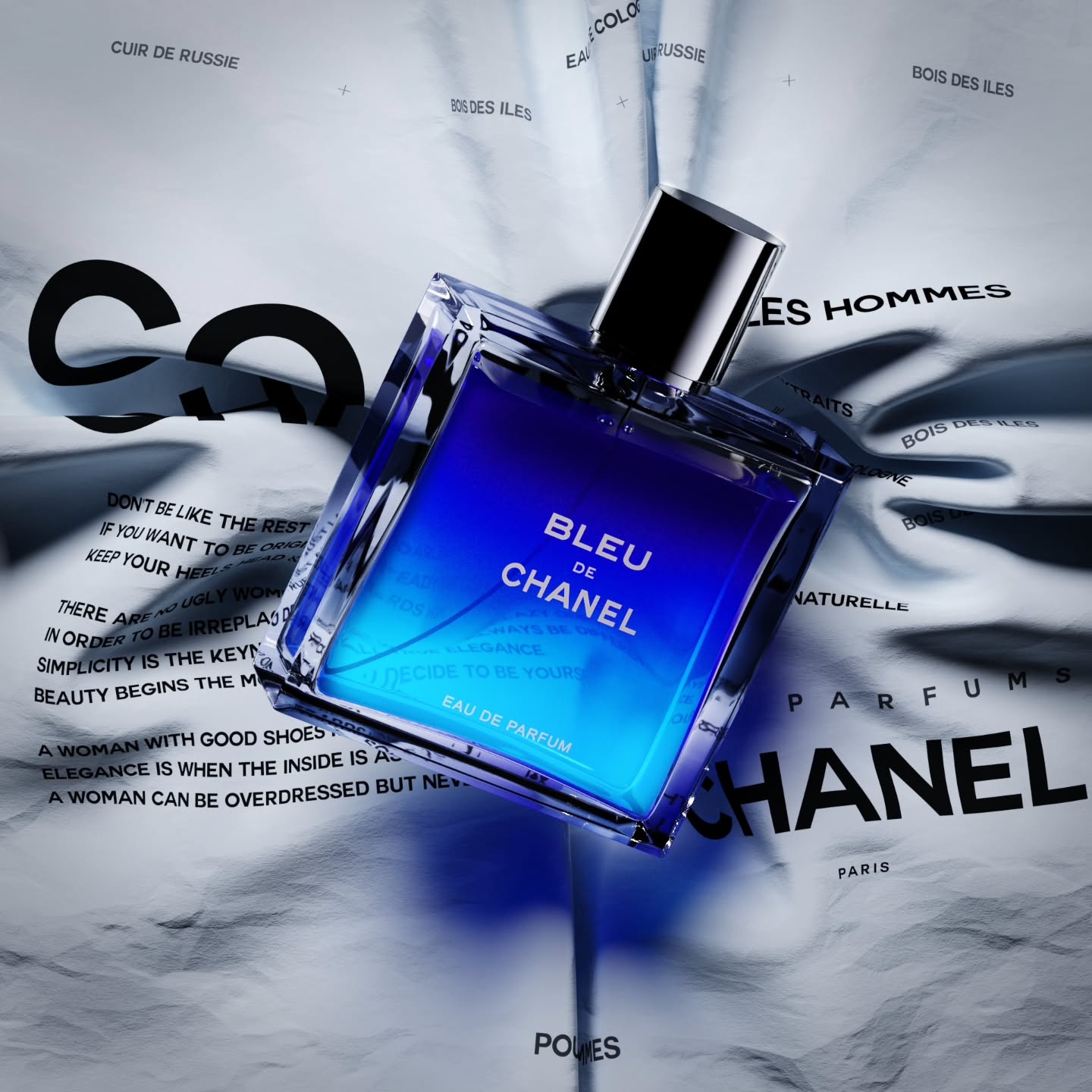 Luxurious Bleu de Chanel Perfume Bottle 3D Art