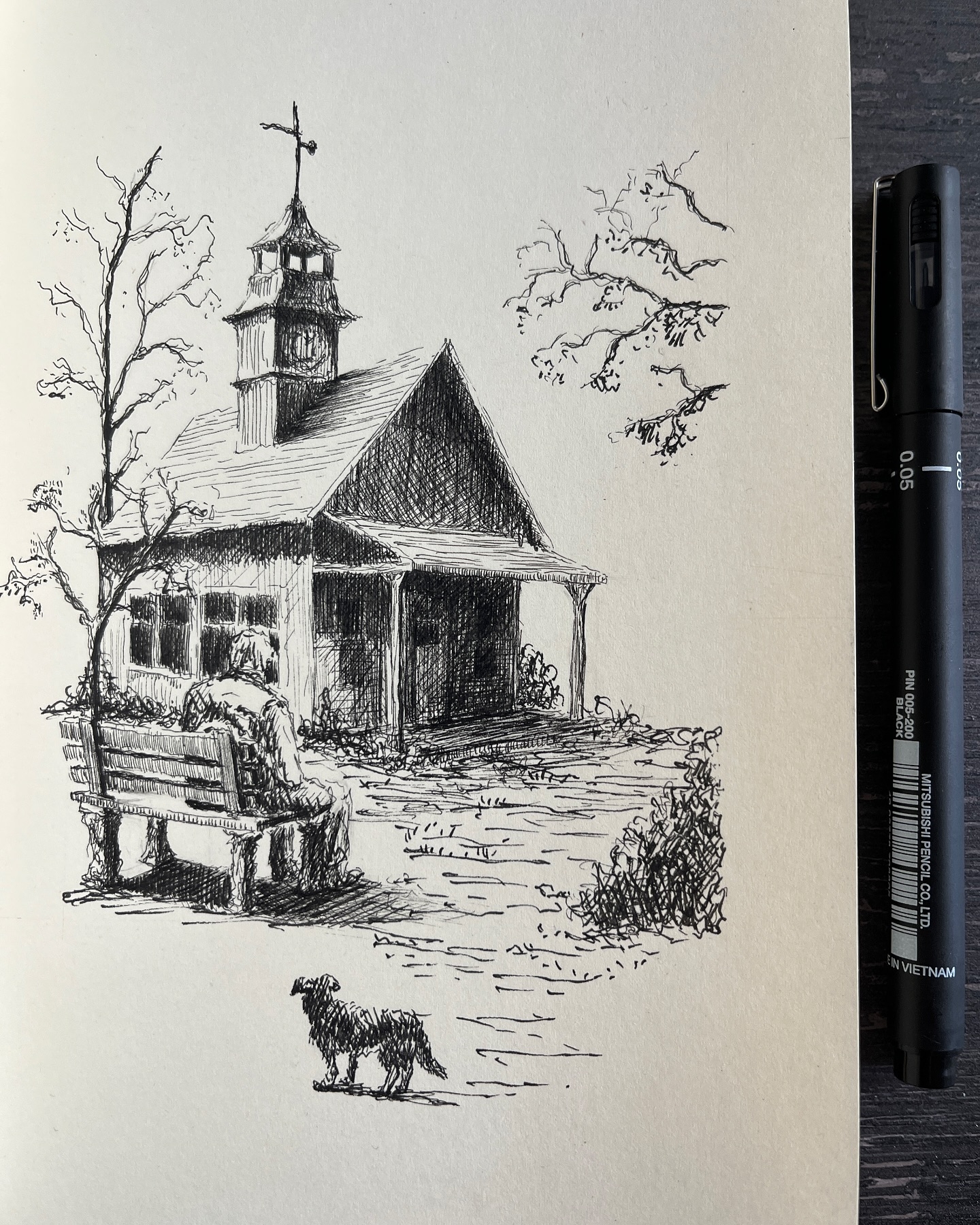Contemplative Wait: A Church Bench