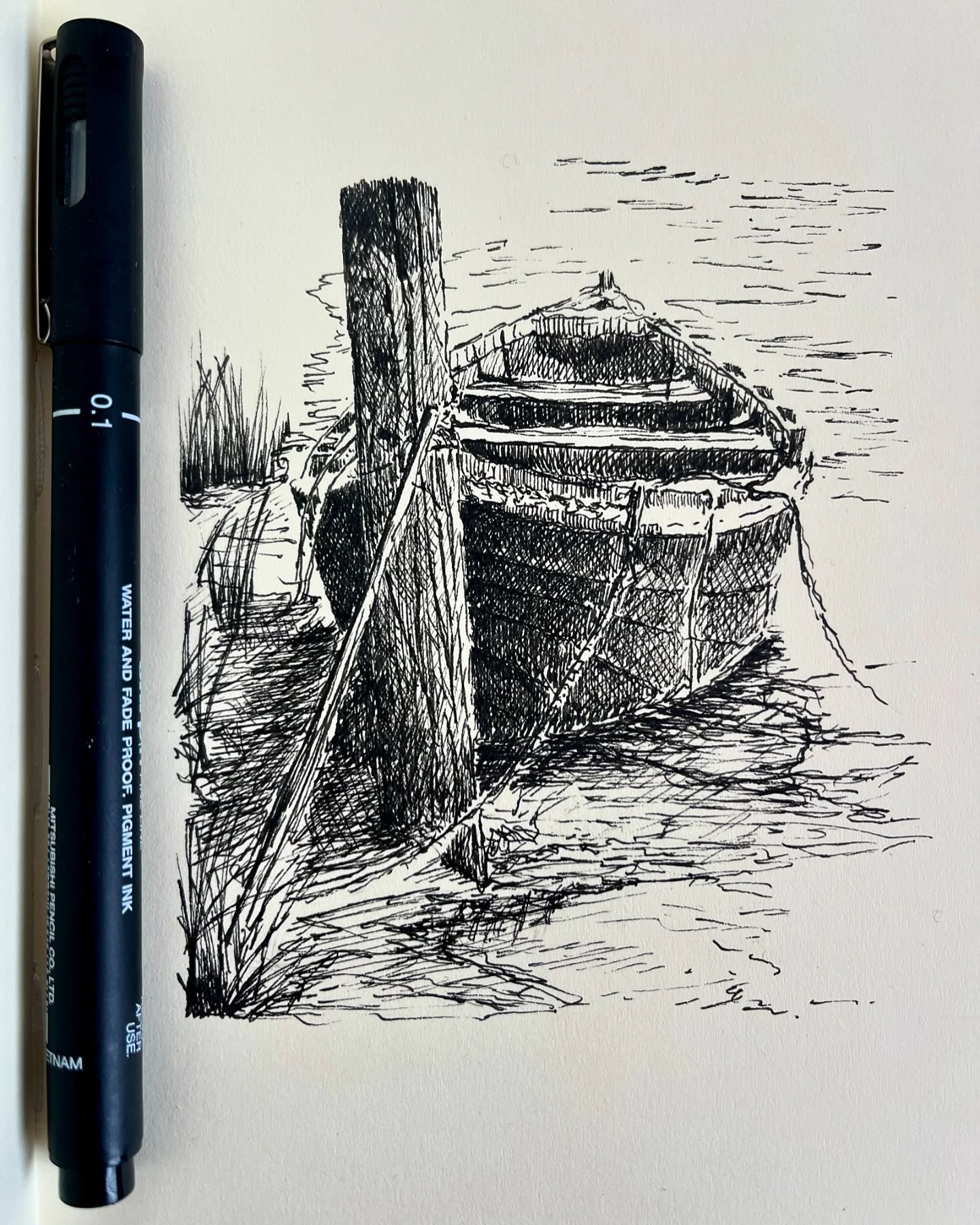 Echoes of the Mariner: Weathered Hull in Black Ink