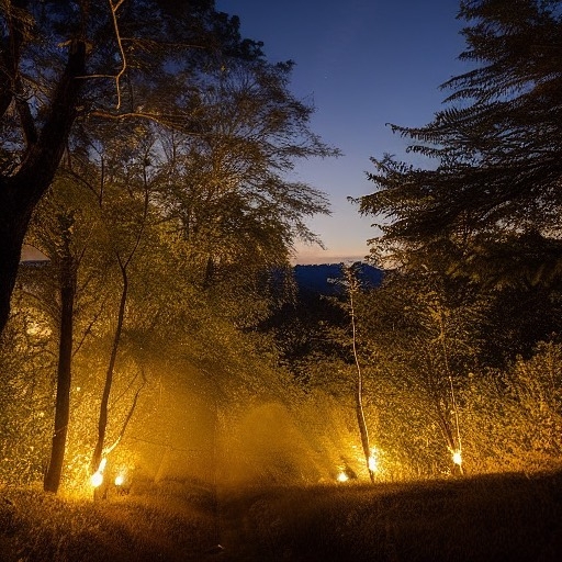 Lantern-Lit Serenity: Night Trees in Ethereal Glow