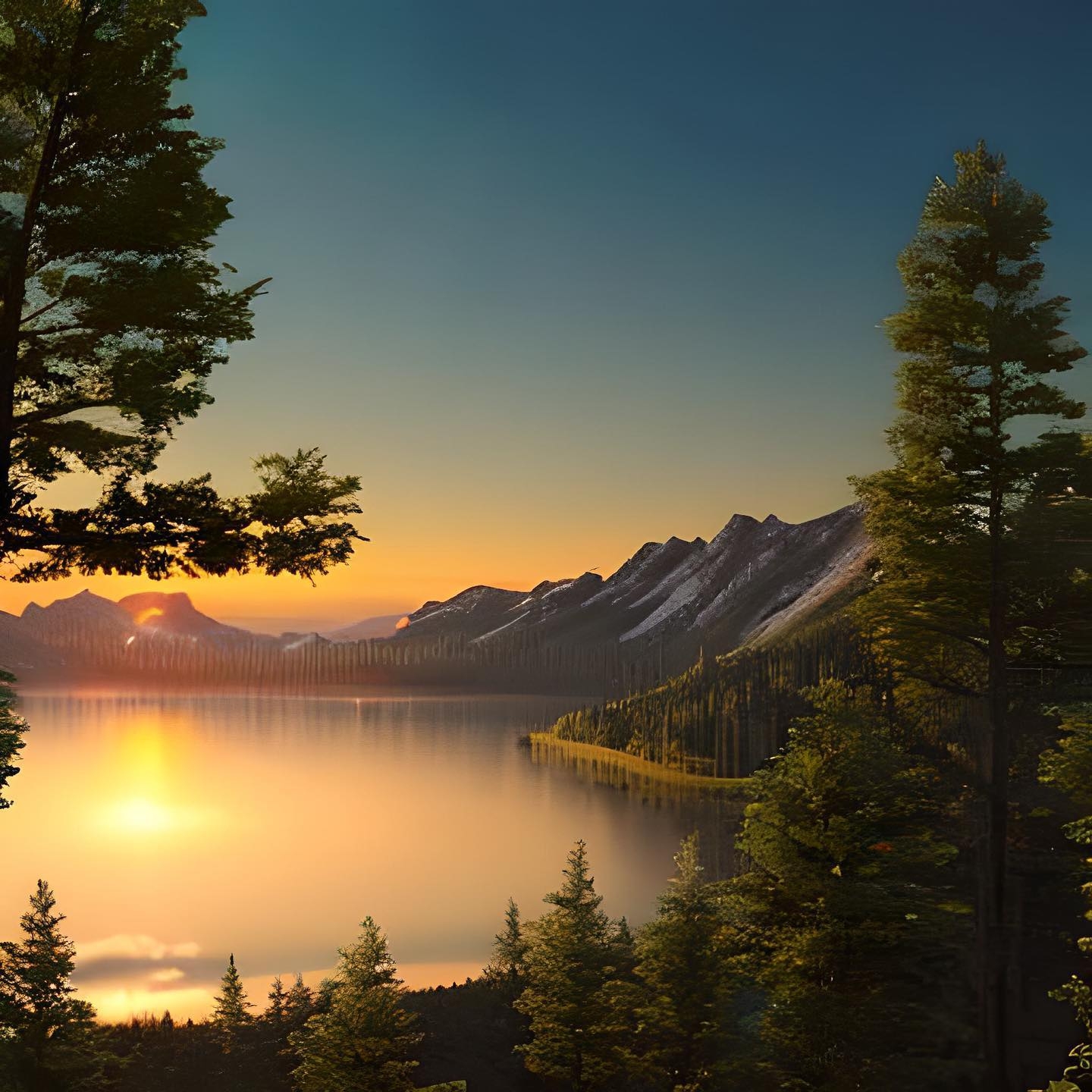 Mountain Lake Serenity at Dusk