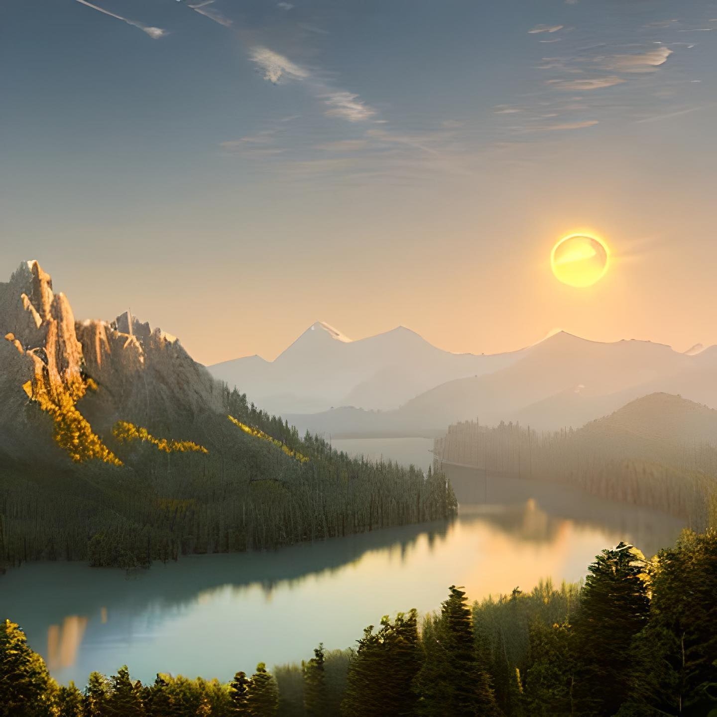Serene Reflections: Mountain Lake at Dawn