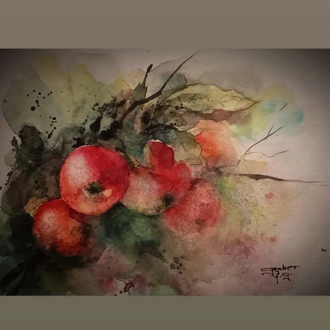 Watercolor 'Apples' – Serene Abundance in Vibrant Reds and Greens