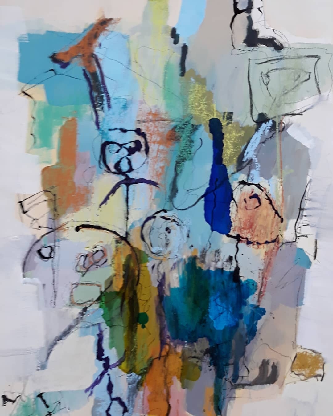 Vibrant Abstraction: Blue Bottle in Swirling Hues