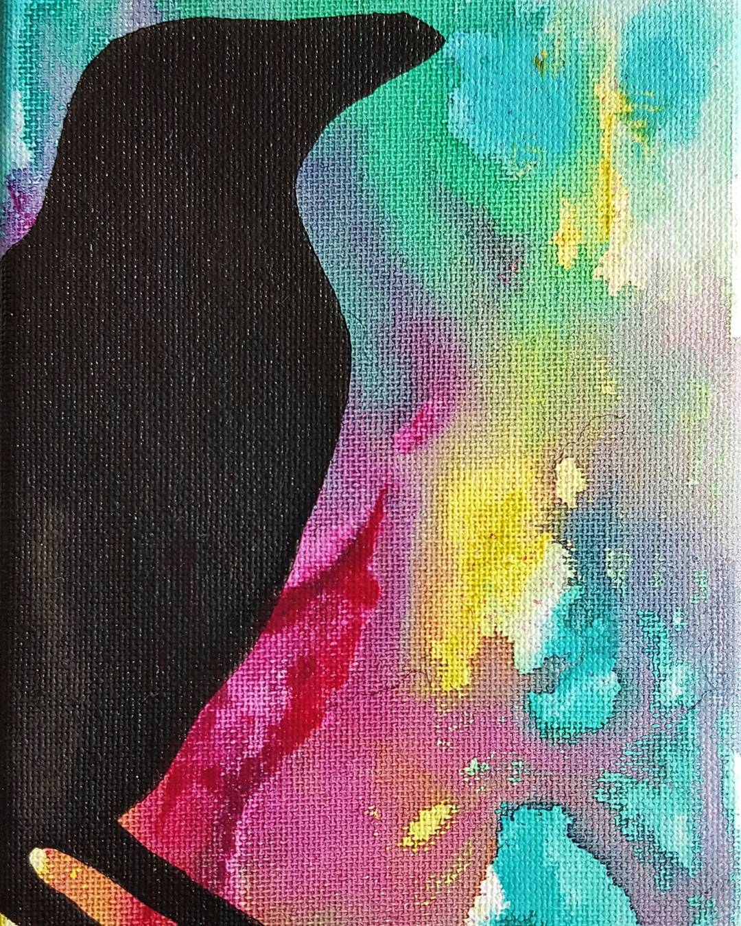 Dramatic Raven in Vibrant Abstract Expressionism