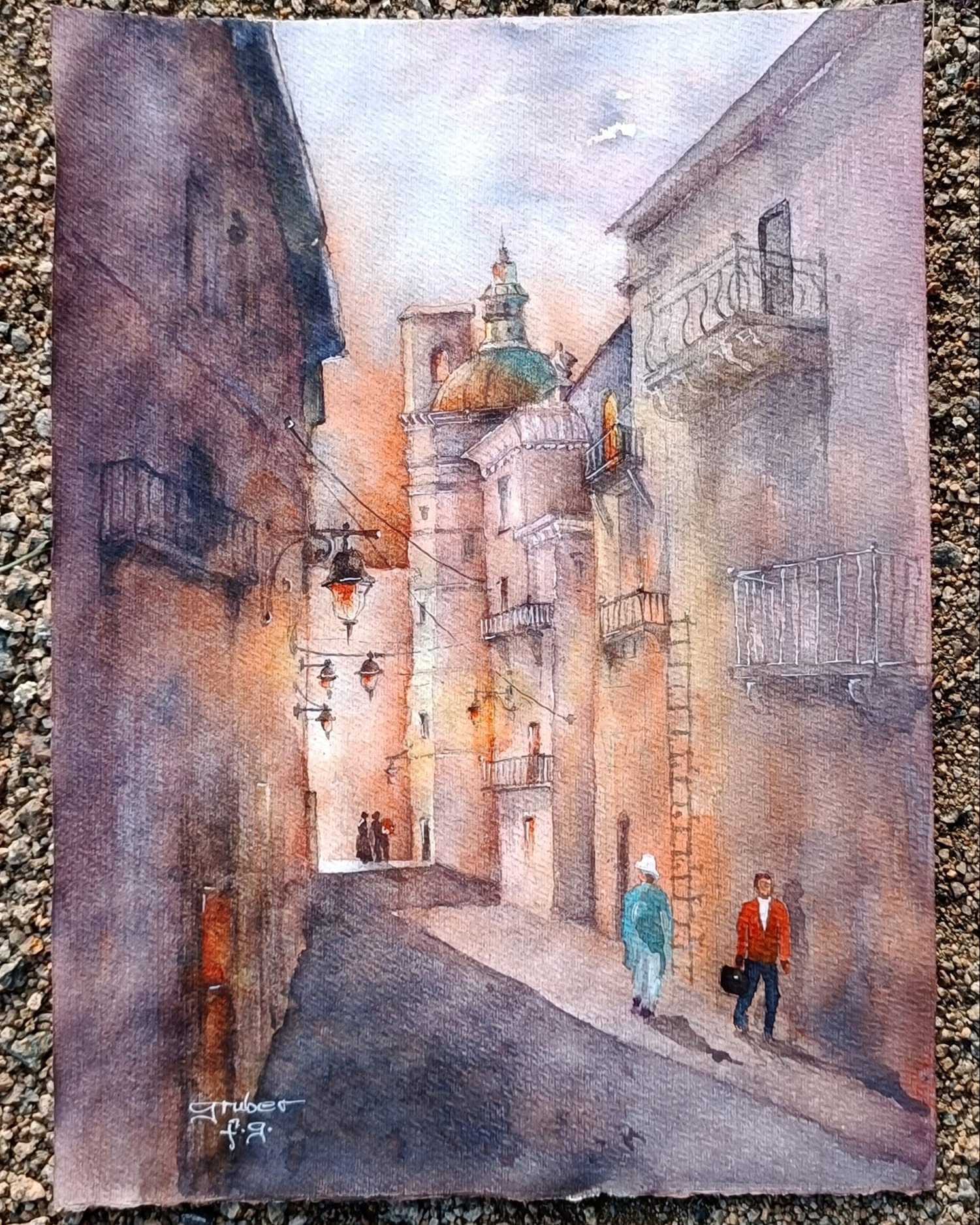 Vicolo nella luce della sera (Gasse im Abendlicht) - Aquarell 28x35 cm auf Dürer rauh, 280g