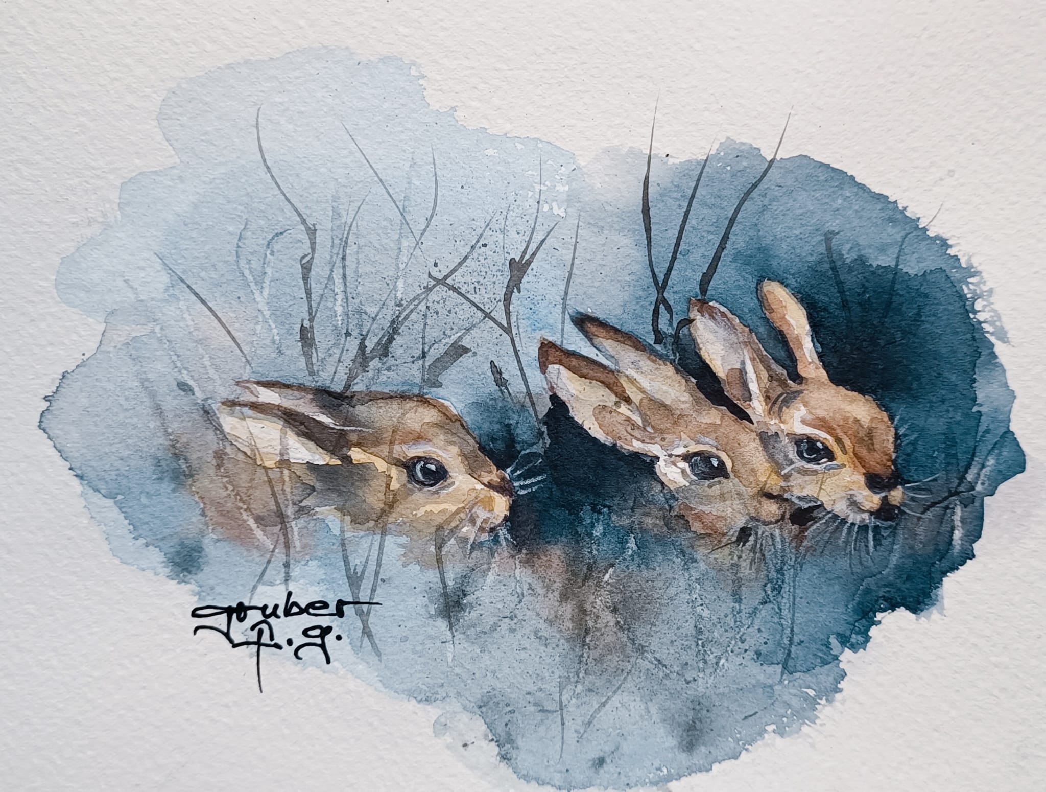 Whispering Friends: A Serene Watercolor Duo