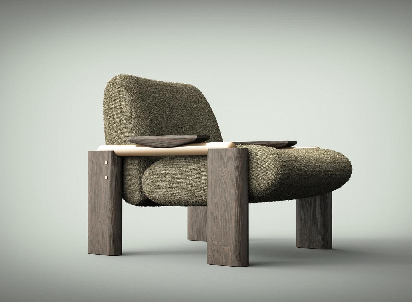 EDEN Armchair: Modern Elegance in Wood and Dark Green Upholstery