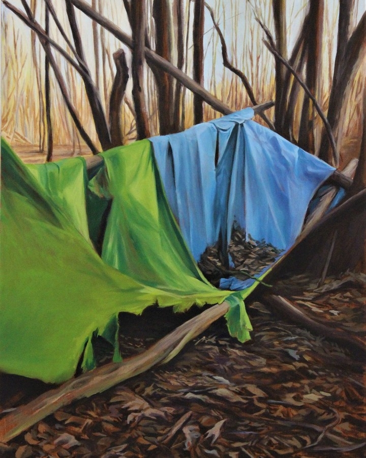 Serene Forest with Suspended Fabrics