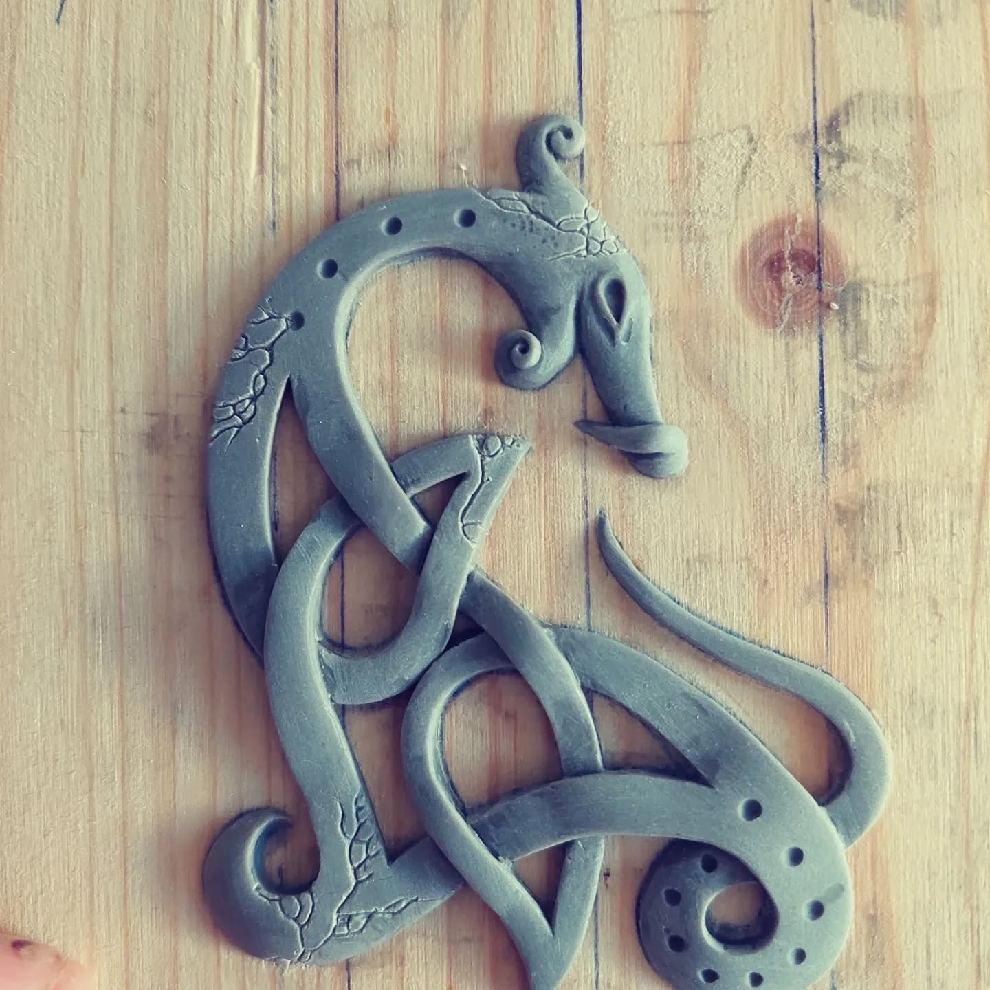 Stylized Clay Dragon Head Sculpture