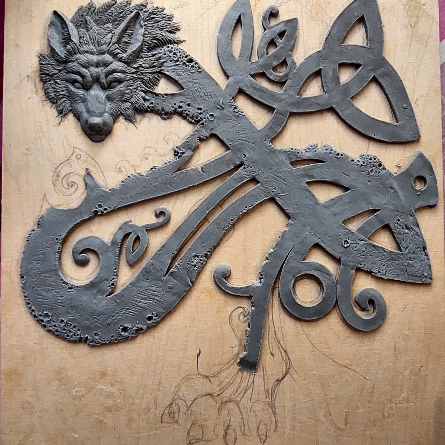 Mystical Guardians: Wolf and Celtic Knotwork Sculpture