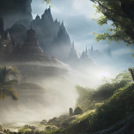 Enchanted Temple: Ancient Architecture in Tropical Mist