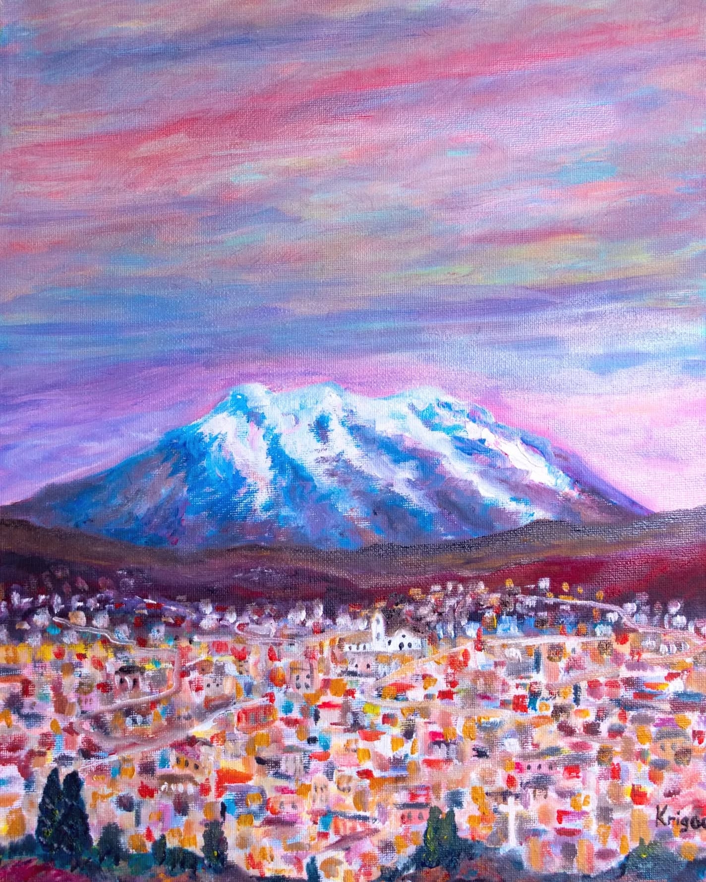 Majestic Peak Over a Vibrant Metropolis