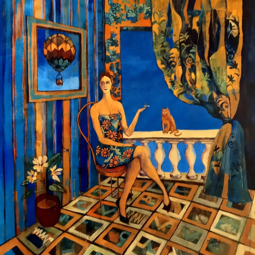 Balcony Daydreams: A Journey in Blue and Orange