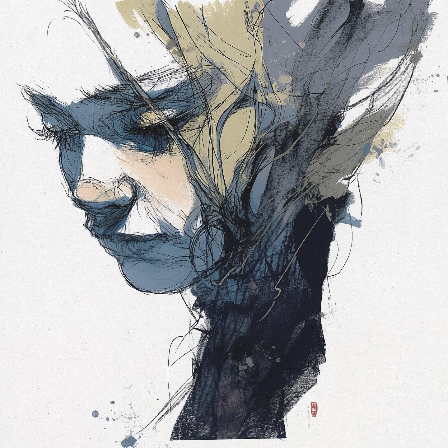 Metamorphosis Series #919: Abstract Head in Gray and Blue