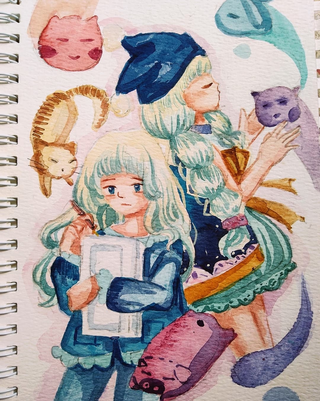 Whimsical Guardian: A Girl and Her Animal Companions