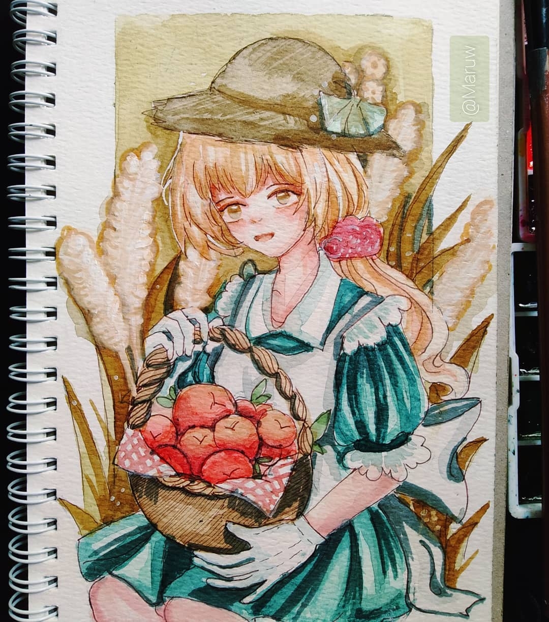 Serene Harvest: A Watercolor Portrait