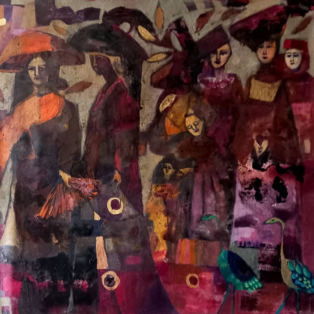 Festive Assembly: A Tapestry of Figures and Flight
