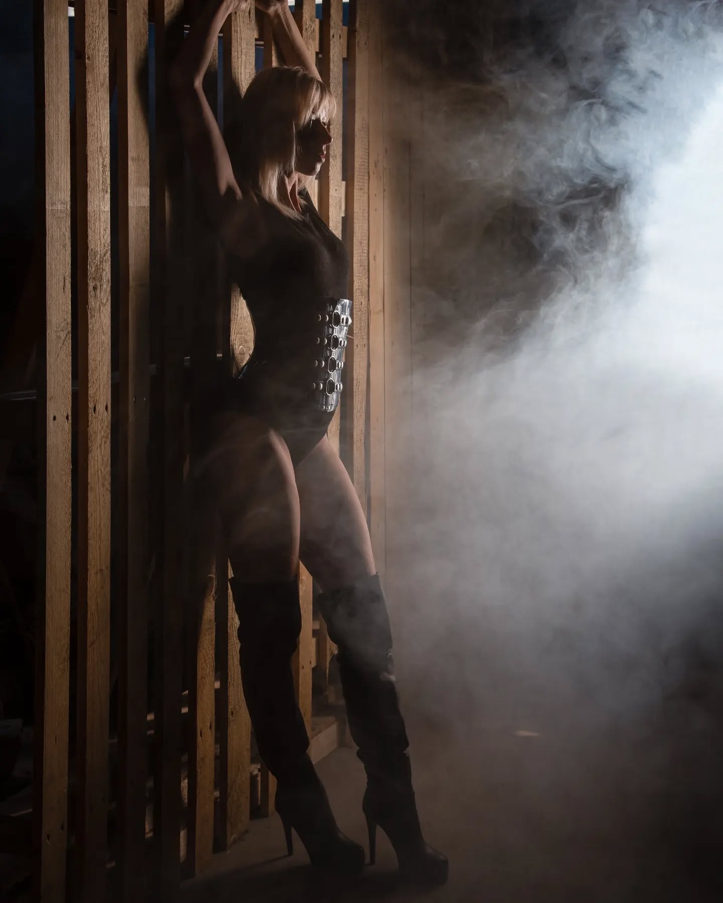Confident Silhouette: Femme in Smoke and Studio Light