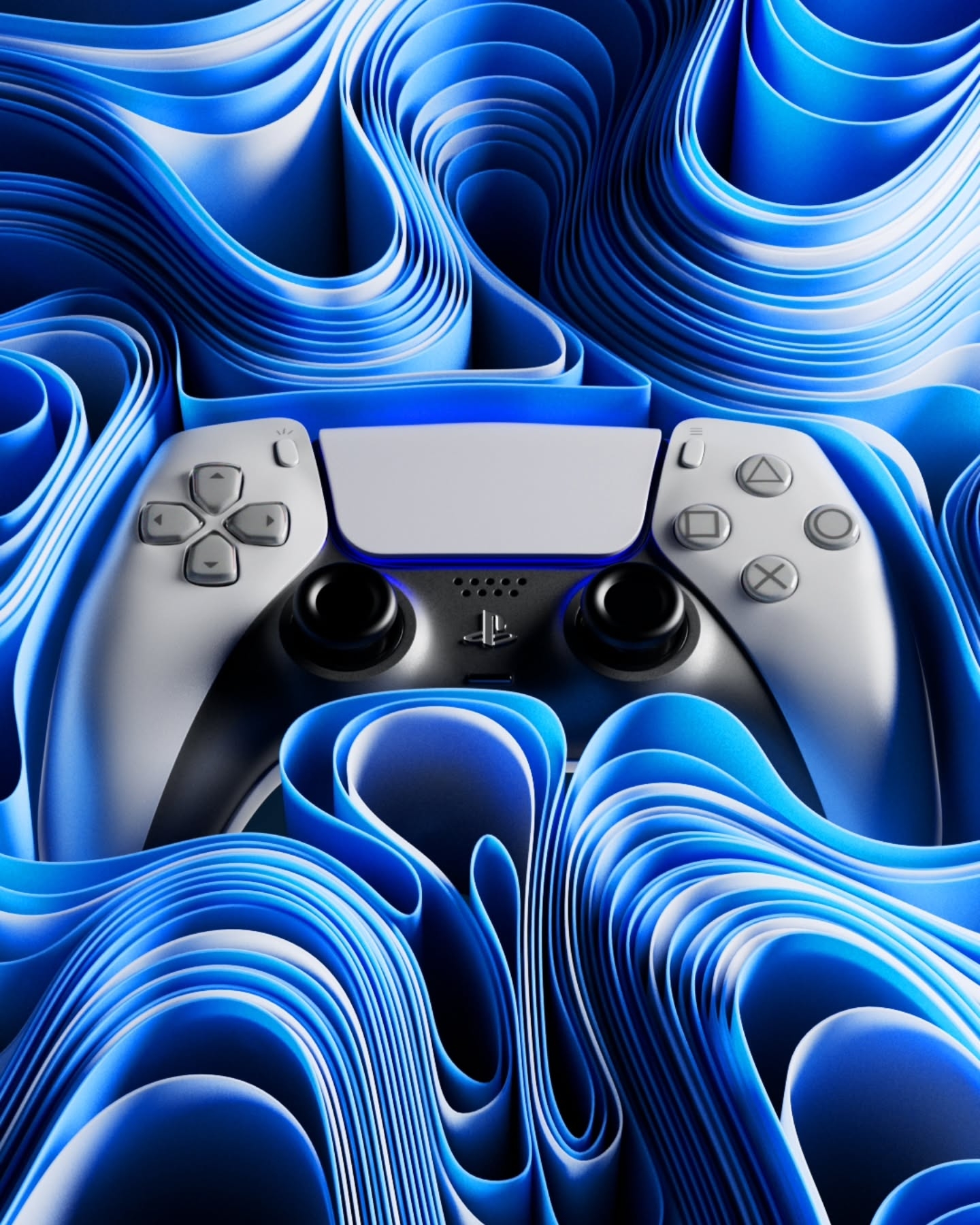 PS5 Controller in Dynamic Blue Swirls
