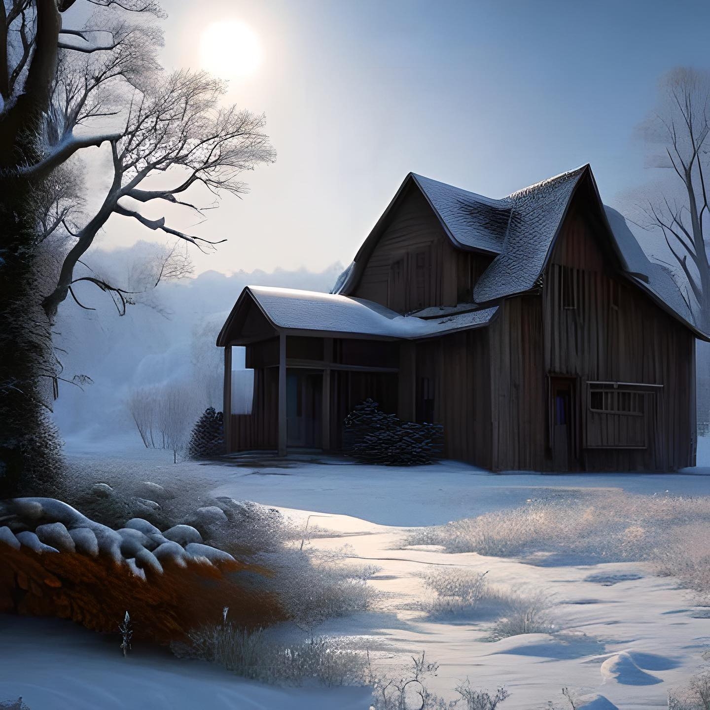 Serene Winter Barn