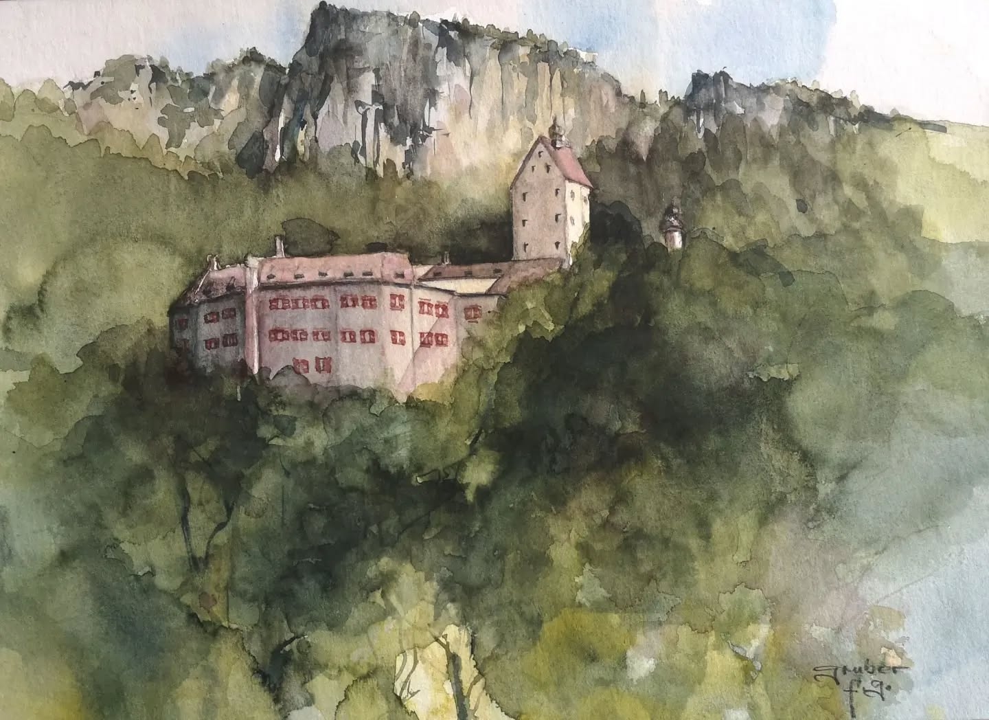 Schloss Hohenaschau mit Kampenwand (1.669 m) Chiemgauer Alpen Deutschland