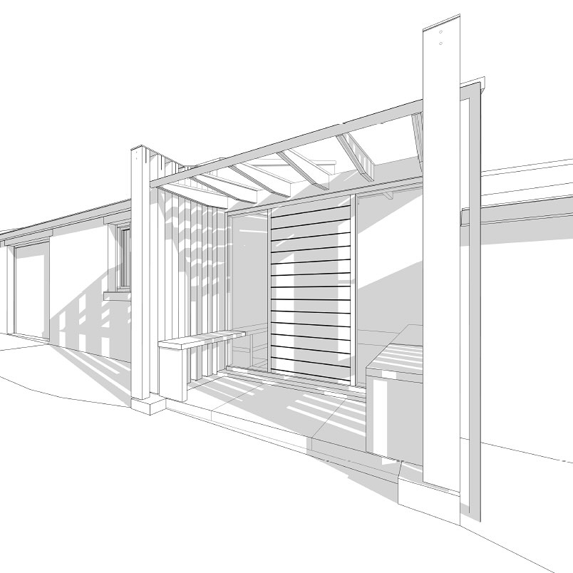 Modern Rustic Porch Design with Timber Screens and Glass Canopy