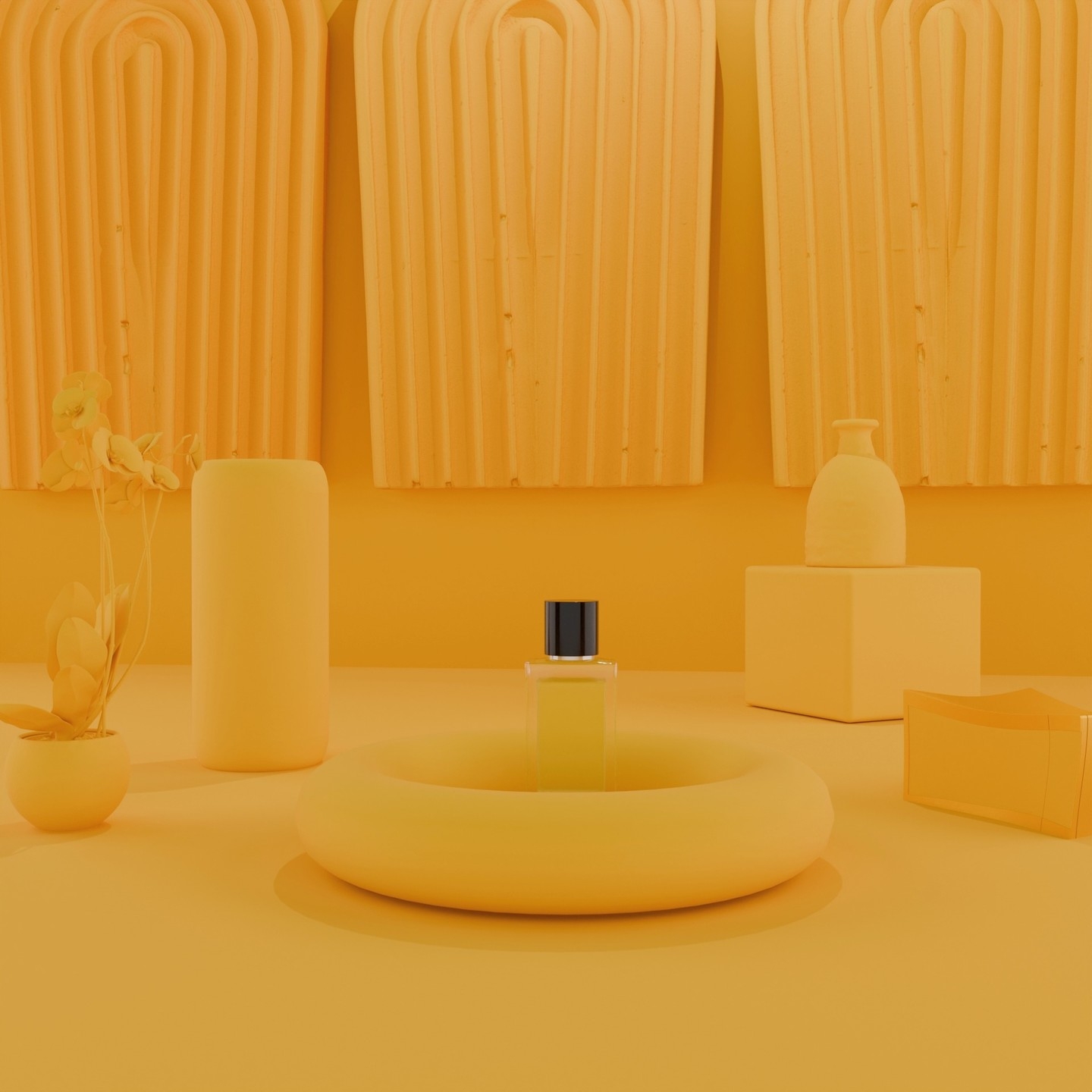Vibrant Yellow Assemblage: A Circular Composition in 3D