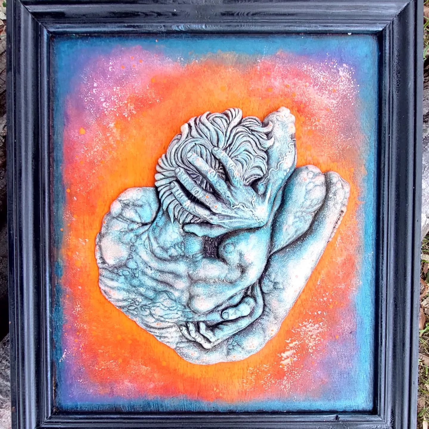 Veiled Contemplation: Subrealist Figure in Gradient Frame