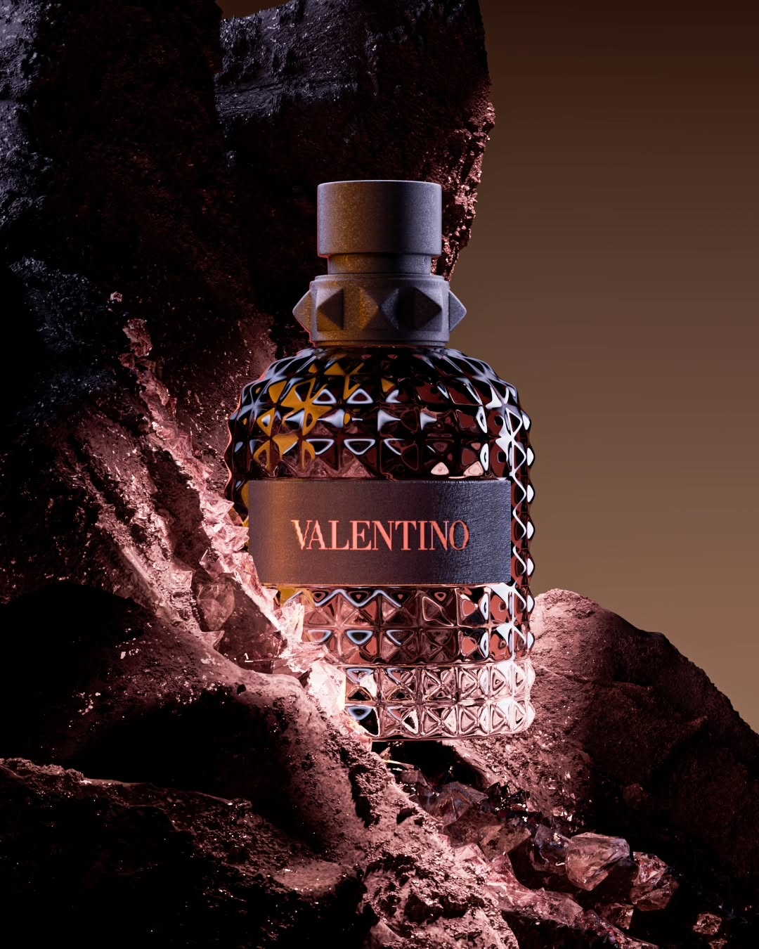Luxurious Elegance: Valentino Perfume on Rugged Rocks