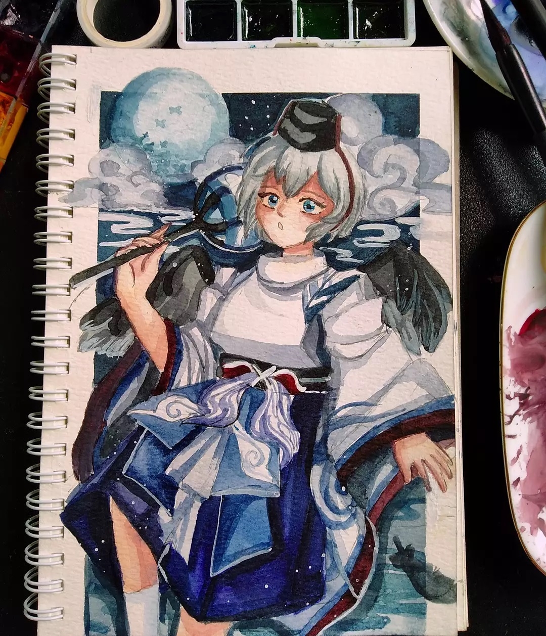 Ootengu Sp Fan Art: Watercolor Anime Character Study on Sketchbook Page