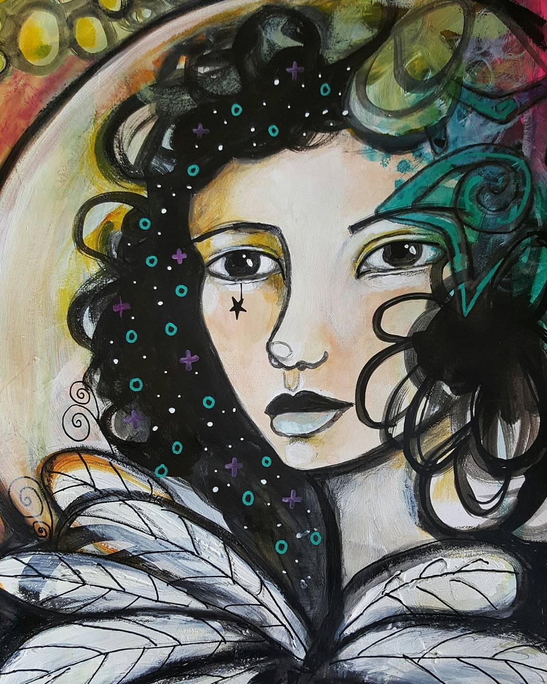 Vibrant Abstract Portrait with Symbolic Expressions
