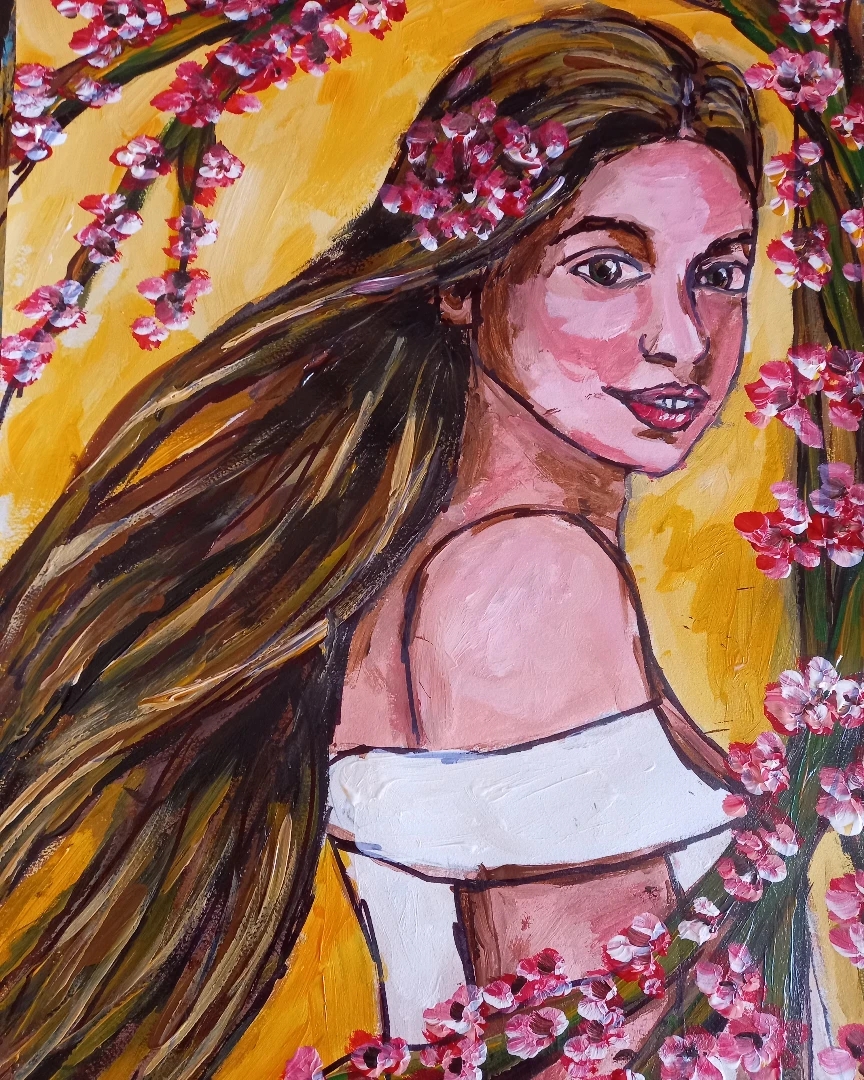 Spring's Whisper: Serene Figurative Study