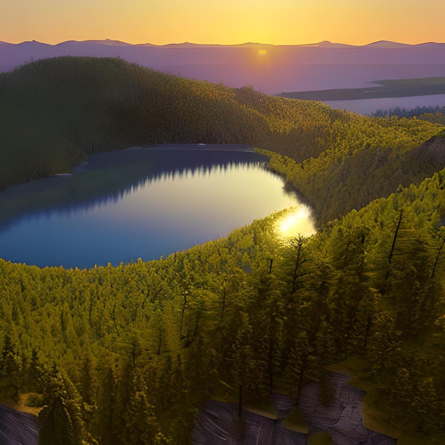Serene Sunset Reflections Over Mountain Lake