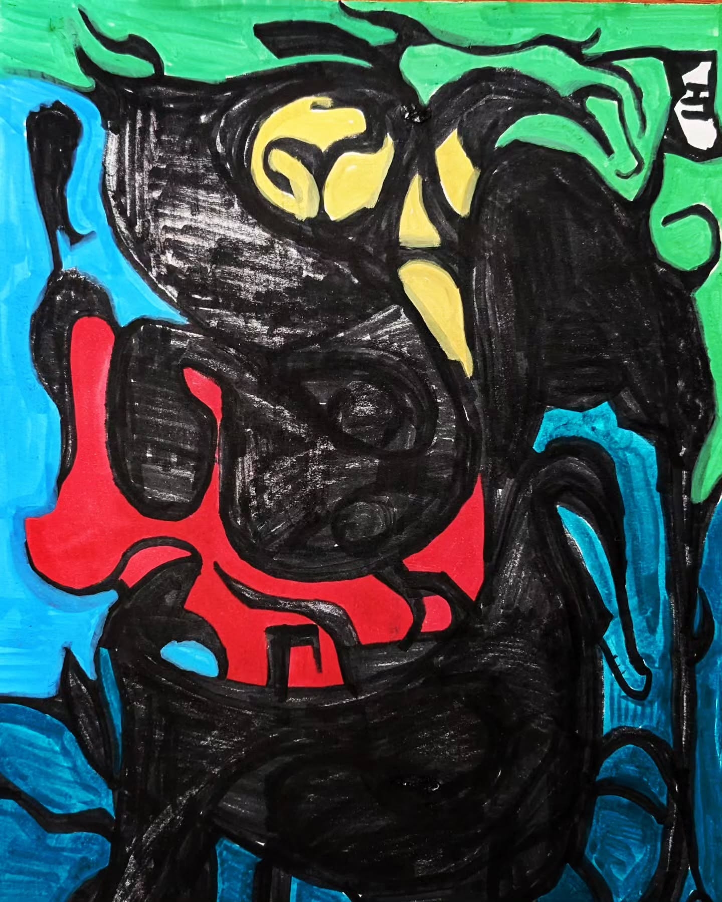 Vibrant Abstract Owl in Bold Primary Colors