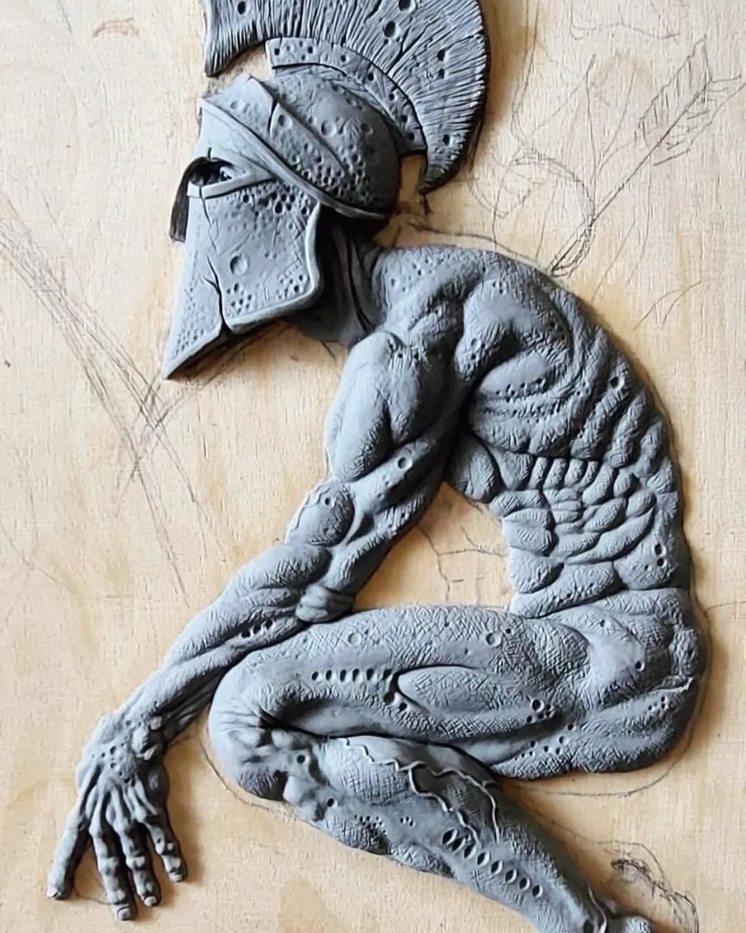 Helmeted Sentinel: Unfinished Clay Figure