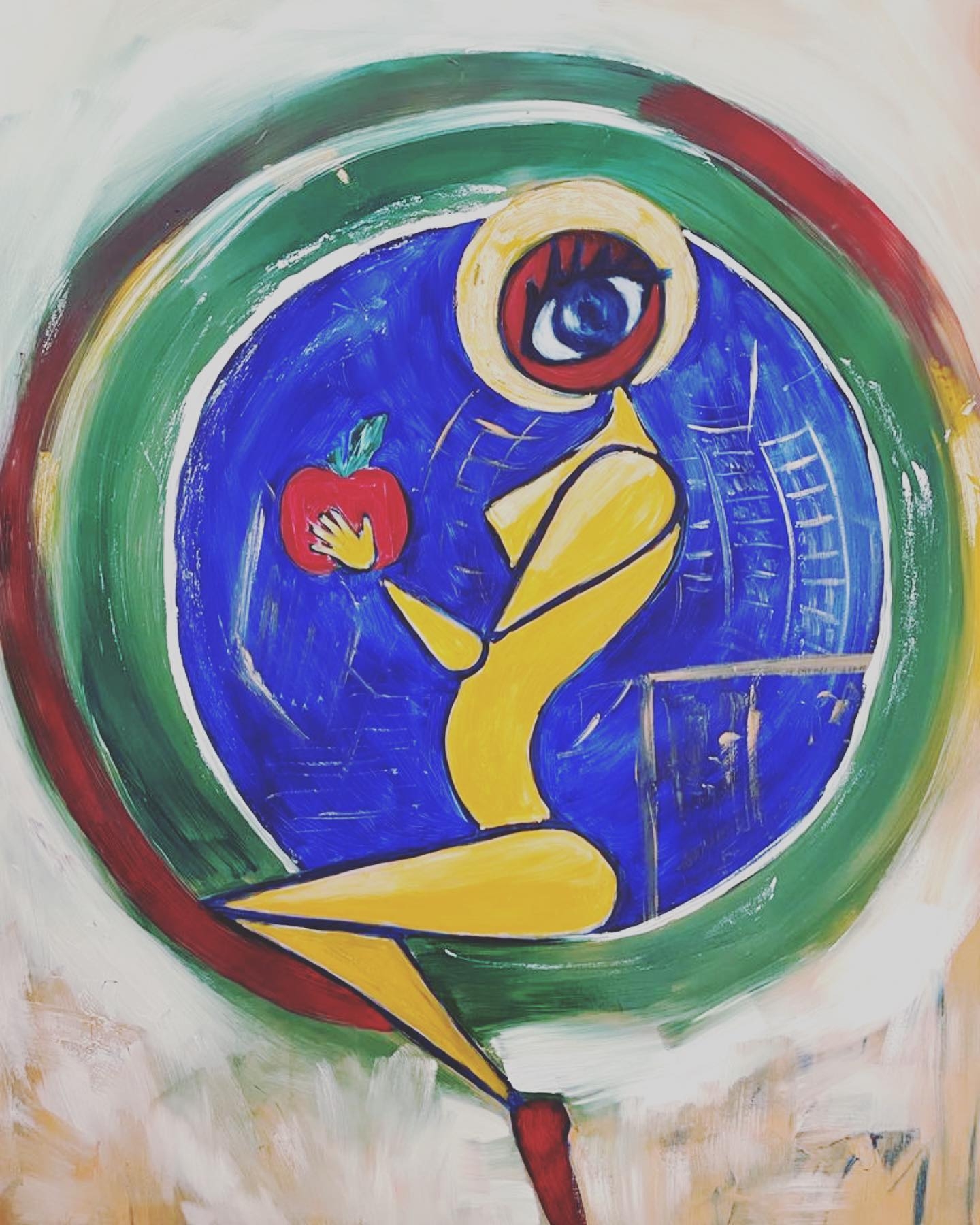 Cubist Feminine Form with Red Apple